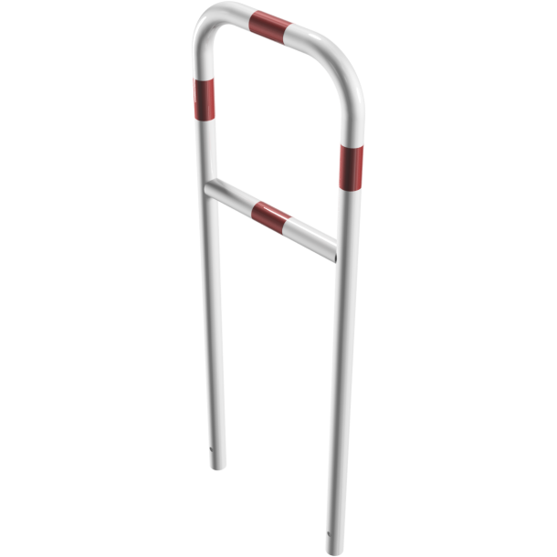 Hoop of steel tube |  48 x 2,5 mm | with cross bar | for casting in concrete | total width 500 mm | total height 1400 mm | hot-dip galvanized and white coatedwith red reflecting stripes